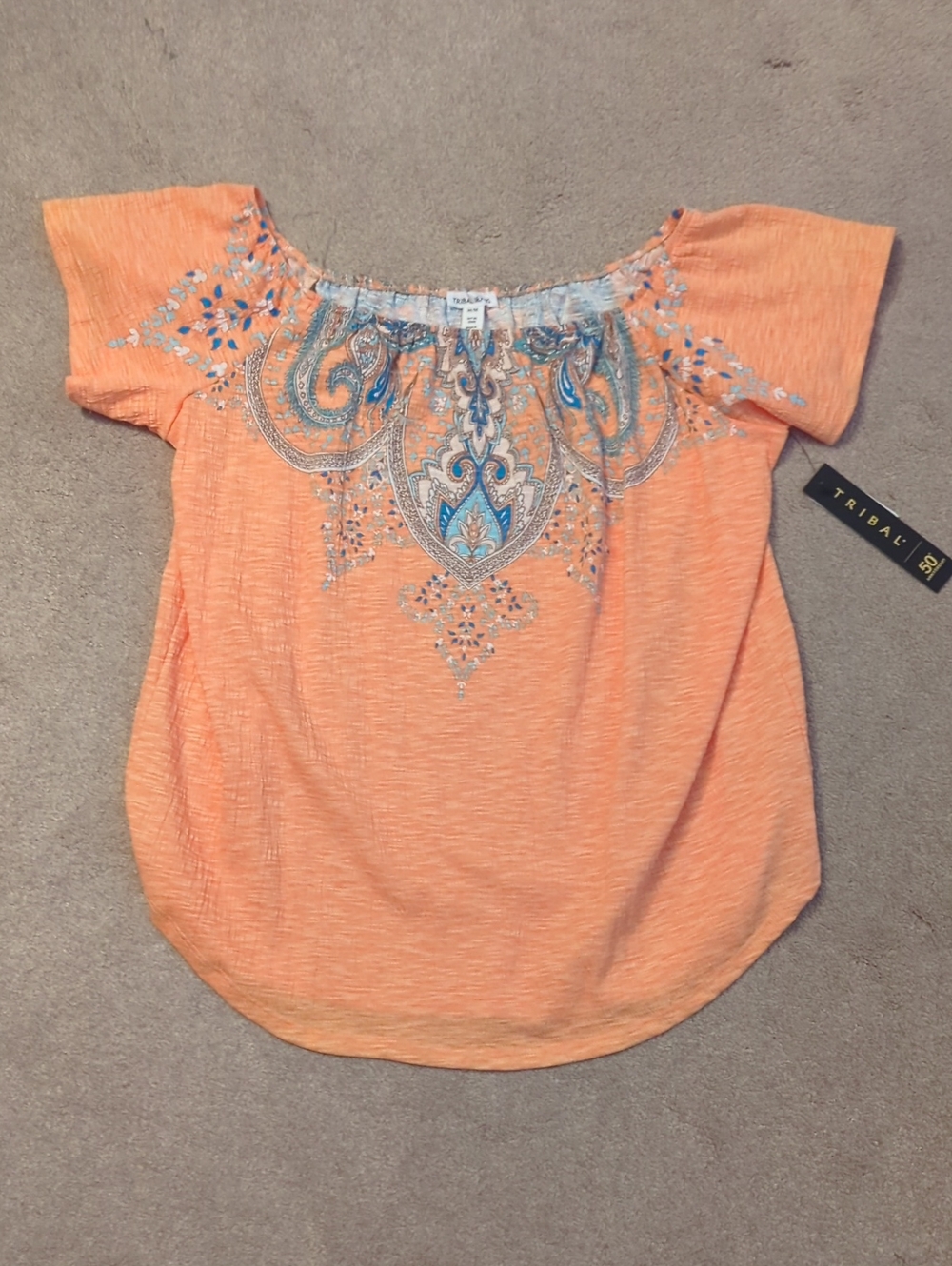 Tribal Jeans Mango Orange Printed Short-Sleeve Women's Top Size M